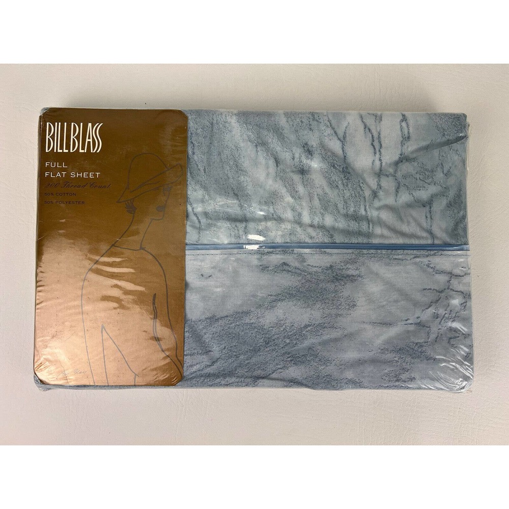 Vintage Spring Home Bill Blass Full Flat Sheet Blue Marble Print